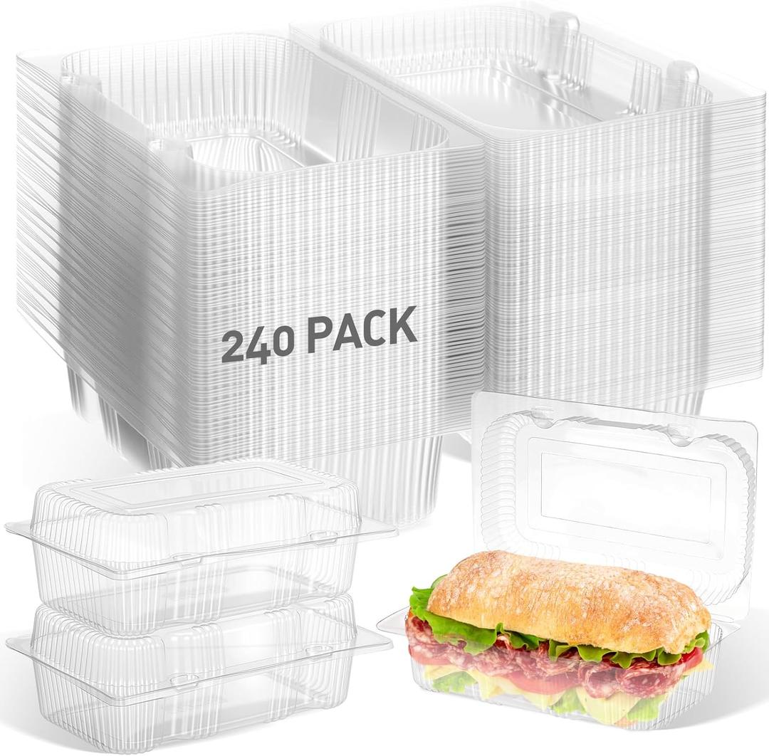 240 Pack Clear Hinged Food Containers 7.2  4.9  2.6 Inch Plastic Cookie Containers Hinged Clamshell Takeout Boxes Disposable Loaf Cake Boxes for Salads Hamburger Fruit Dessert Sandwiches