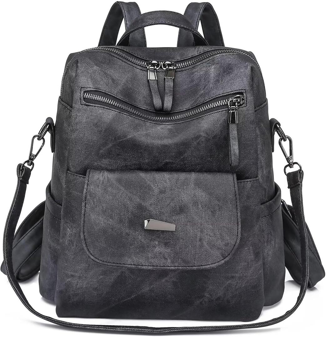 WYFJNX PU Leather Backpack Purse for Women Fashion Multipurpose Design Handbag Ladies Shoulder Bags Travel Backpack Black