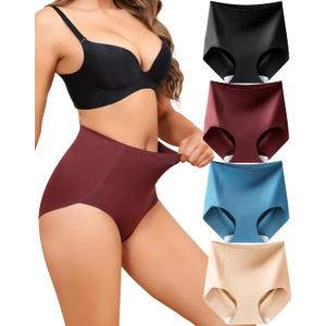 LEVAO Women's Tummy Control Underwear High Waisted Seamless Panties - Postpartum Briefs No Show Shaper S-3XL 4 Pack (L)