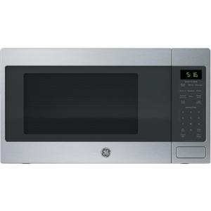  GE Countertop Microwave Oven, 1,150-watt Capacity, 1.6 Cubic Ft., 8 Auto Setting Cooking Settings, Child-Lock Technology, Kitchen Essentials for the Countertop, Dorm Room or Apartment, Stainless Steel