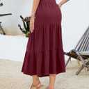 Women's 2025 Summer Boho Tiered Maxi Skirt Flowy A-Line Elastic Waist with Pockets Trendy Beach Long Skirts (XXL)