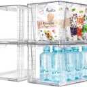 4Pack Large Stackable Kitchen Storage Drawers, Clear Foods Organizer Bins with Handles, Easily Assemble for Bathroom, Kitchen, Pantry, Cabinet, Closet(XL-UP Handle)