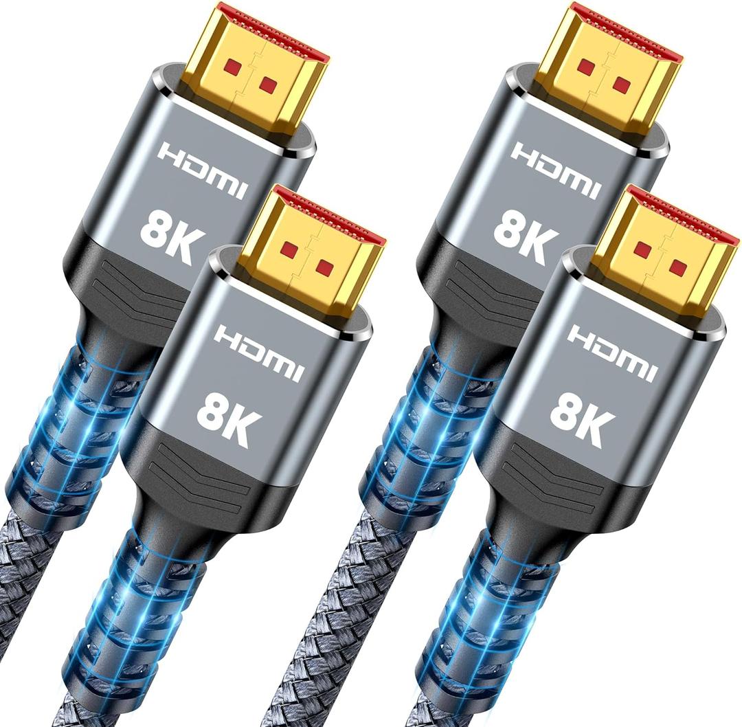 Highwings 8K HDMI Cable 2.1 2-Pack 1FT, Slim 48Gbps High Speed HDMI Braided Cord-4K@120Hz 144Hz 8K@60Hz, HDCP 2.2&2.3, Dynamic HDR,eARC,DTS:X,RTX 3090,Dolby Compatible with Roku TV/HDTV/PS5/Blu-ray (Grey)