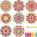 Soulchen 8pcs Diwali Mandala Sand Painting Art Set Wooden DIY Floral Rangoli Mat Easy to Use or to Fill Rangoli Template Decorative Boards for Indian Traditional Festival Decor
