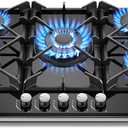 Gas Cooktop 30 Inch, Amzgachfktch 5 Burners Propane Stove, Built-in NG/LPG Convertible Gas Stove Top, Black Tempered Glass Propane Cooktop with Thermocouple Protection