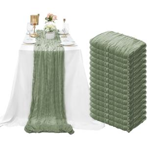 15 Pack Cheesecloth Table Runner 10Ft Romantic Cheese Cloth Table Runner 35 x120Inch Gauze Boho Table Runners for Wedding Birthday Party Bridal Baby Shower Engagement Home Fall Table Decor(Sage Green)
