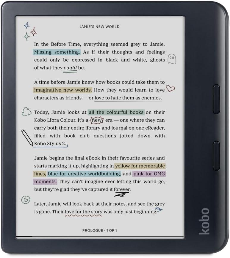Kobo Libra Colour | eReader | 7 Glare-Free Colour E Ink Kaleido 3 Display | Dark Mode Option | Audiobooks | Waterproof | Black
