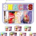 Snack Bag for Travel & Makeup - Clear Chenille Letter Zipper Pouch, Waterproof Cosmetic Tote Bag for Women & Girls (Purple)