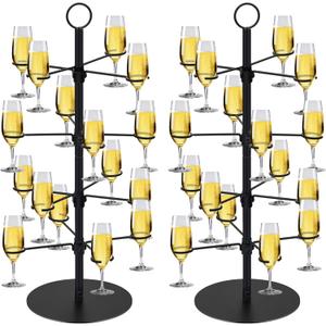 Gisafai 2 Pack Champagne Tower 4 Tier 32 Holders Metal Cocktail Tree Stand 2.3 ft Champagne Wine Glass Holder for Drinks Cocktail Tree Stand Martini Margarita Wedding Party Gifts