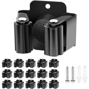 Verdenu 15 Pack Broom Holder Wall Mount, Mop and Broom Holder Wall Mount, Stainless Steel Command Mop Hanger with Screws, Garden Tool Storage Organizer for Kitchen, Home, Bathroom, Garage, Black