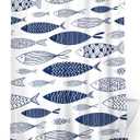 Navy Blue and White Fish Pattern Shower Curtain Set with Hooks, Waterproof, 72in x 72in (Blue and White)