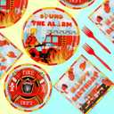 2 x Grencian 96Pcs Firefighter Birthday Party Decorations Fire Truck Party Plates Disposable Firetruck Birthday Paper Tableware Set for Kids Fireman Fire Truck Supplies, Serves 24