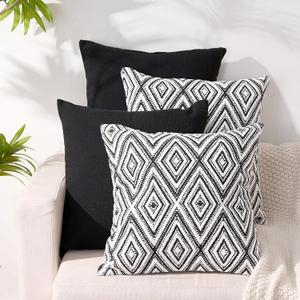 HPUK Decorative Throw Pillow Covers Set of 4 Geometric Design Linen Cushion Cover for Couch Sofa Living Room, 18"x18" inches, Black