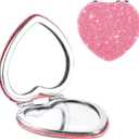 Compact Folding Mirror Heart Shaped Magnifying Mini Vanity Mirror Portable Travel Makeup Tools for Purse Double-Sided Cute Glitter Cosmetic ccessories (Pink-Silver)