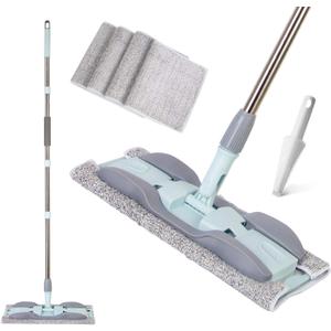 2-in-1 Microfiber Mop for Wet & Dry Use, 15-Inch with 4 Washable Pads, Adjustable Handle for Effortless Deep Cleaning and Floor Protection
