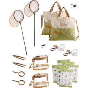 ROBUD Dual Kids Explorer Kit, Bug Catcher Kit with Bags Kit, Green Outdoor Exploration Set for Camping, Montessroi Toy for Kids Coming Closer to Nature，WRP29