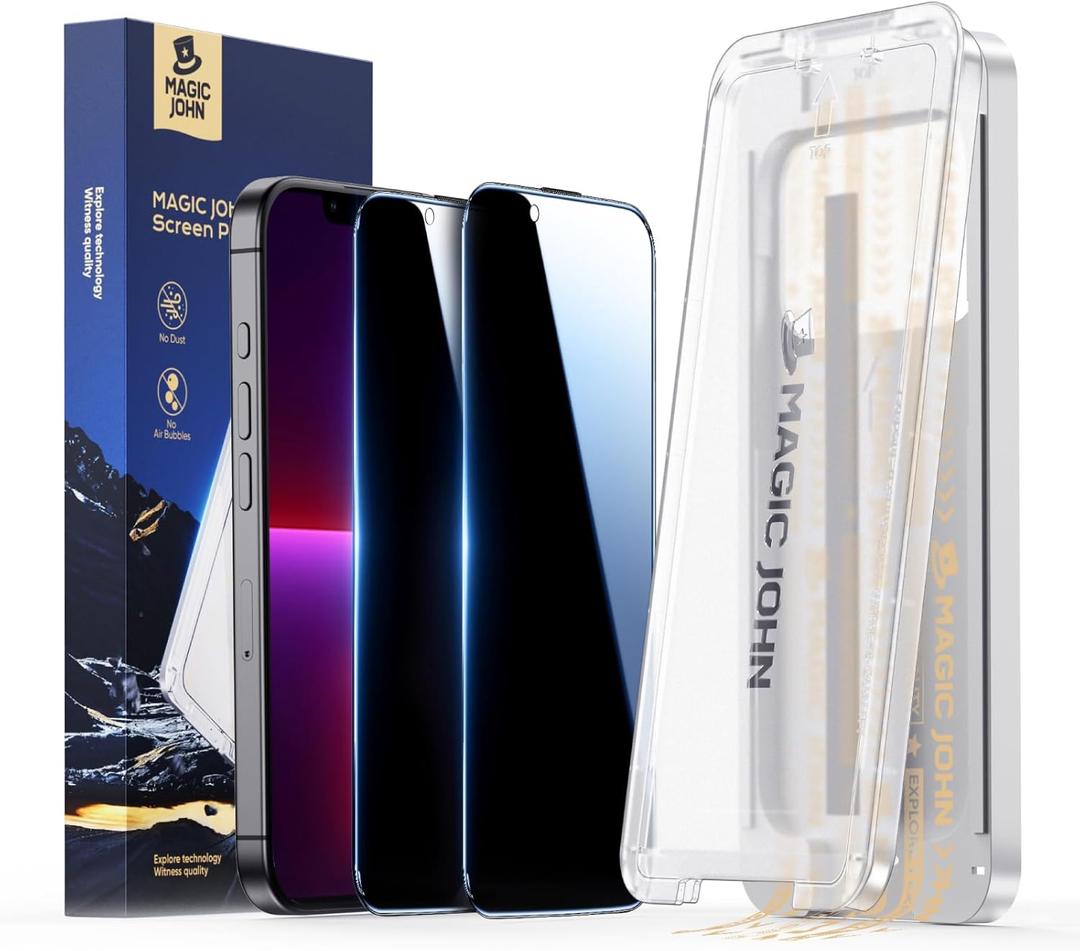 MAGIC JOHN 3rd Gen Upgraded for iPhone 13/13Pro/14/16e Privacy Screen Protector 6.1 Inch,25Anti-Spy Screen,Shockproof Tempered Glass,Auto Dust-Removal,Bubble Free,Easy Installation,2 Pack
