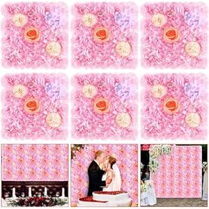 Tigeen 6 Pcs Flower Wall Panels 3D Silk Rose Floral Decorative Faux Flower Wall Background for Wedding Home Decoration Background Shop Party Photo Arrangement(Red,24 x 16 Inch)