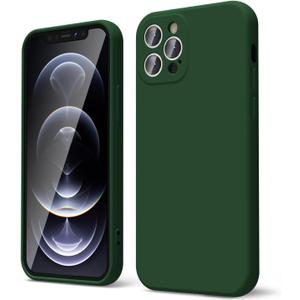 Oakxco for iPhone 12 Pro Max Case Liquid Silicone, Soft Rubber Gel Elegant Aesthetic Basic Simple Cover, Cute Thin Slim TPU Matte Solid Color Plain Smooth Case for Women Men Boy, Dark Green