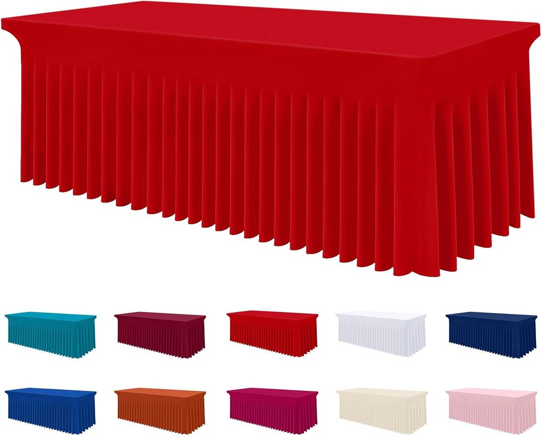 Smiry Spandex Tablecloth, Elastic Fitted Stretch Tablecloth for 8FT Rectangle Tables, Waterproof Washable Table Cover Skirt for Outdoor, Wedding, Banquet & Parties (Red, 96Lx30Wx30H Inch)