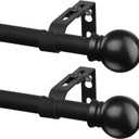 2 Pack Black Curtain Rods for Windows 28 to 48 inch, 5/8 inch Small Cafe Window Curtain Rods, Short Drapery Rod for Bedroom Kitchen (Size30-50 Inch, Matte Black)