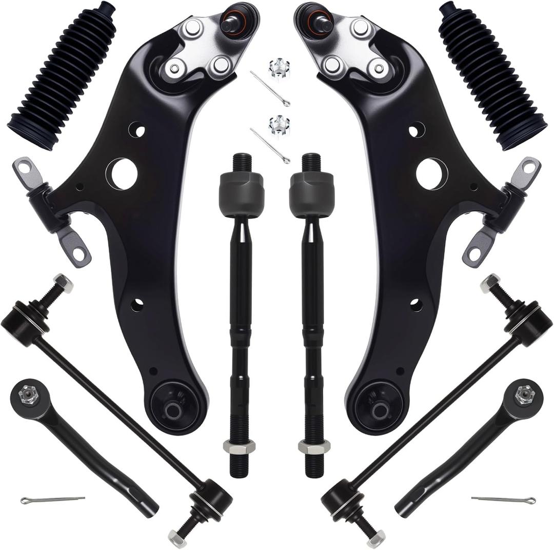 AUQDD 10Pc Front End Kit Fit For 08-19 To-yota Highlander Venza, 10-15 Le-xus RX350 RX450h, 2 Lower Control Arm w/Ball Joint 2 Sway Bar Link 4 Outer Inner Tie Rod End (K622944 K622945 K90344 ES800534)