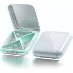 Small Pill Box Waterproof Travel Pill Case Portable Daily Pill Container Pill Holder Purse 4 Compartments Pocket Compact Medicine Organizer for Vitamin/Fish Oils/Supplements/Medication (White)