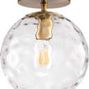 Semi Flush Mount Ceiling Light Fixture, 8in Globe Hammered Glass
