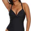 SHAPERIN Women's One Piece Swimsuits Tummy Control High Waisted Bathing Suits Padded Push Up Shapewear Swimwear Monokini (Medium, #2-black)