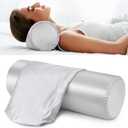 Noverlife 2 Pack Satin Bolster Pillow Covers, 16x6 in Grey Neck Roll Case With Zipper, Soft Silky Round Pillowcases, Machine Washable Silk Cervical Cases for Skin (16in Light Gray - Satin)