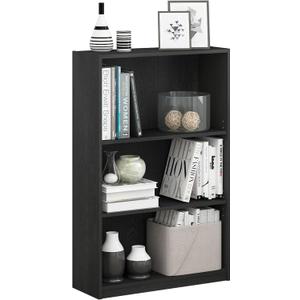 Furinno Jaya Book Shelf, 3-Tier Bookshelf, Bookcase with Adjustable Shelves, 9.5 x 24.5 x 40.3, for Living Room, Bedroom, Home Office, Blackwood