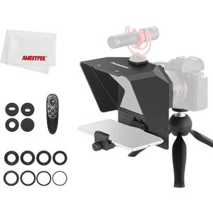 AMBITFUL Portable Teleprompter Kit - 7.5'' Mini Teleprompter with Desktop Tripod &Remote Control for Phone and DSLR Camera Live Stream Interview Video Recording