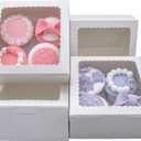 50pcs 6x6x3 Inch White Cupcake Boxes with Window - Ideal for Various Sweets and Desserts, Including Cookies, Macarons, Pastry, Donuts, Muffins, and Chocolate Covered Strawberries