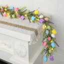Canlierr 6 ft Easter Garland Lighted Artificial Floral Garland with Eggs & Tulip Artificial 30 LED Spring Easter Decorations for Mantle Indoor Outdoor Home Kitchen Fireplace Wall Party