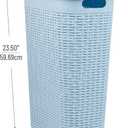 Mind Reader Slim Laundry Hamper with Lid, 40L Clothes Basket, Narrow Tapered Design with Ventilated Cutout Pattern, Plastic, Baby Blue
