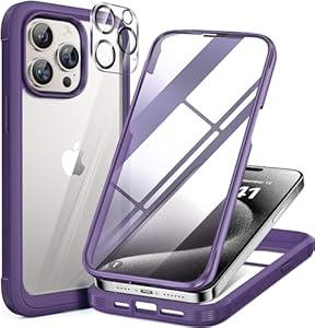Miracase for iPhone 15 Pro Case Full-Body Built-in Glass Screen Protector& Camera Protector, Military Protective 15 Pro Phone Case Cover 6.1 inch, Purple