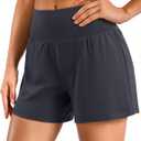 Soothfeel Running Athletic Shorts for Women 5" High Waisted Stretchy Hiking Workout Gym Shorts No Liner with Pockets (Gray, M)