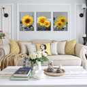USIXA Sunflower Wall Art for Living Room Black White Flowers Wall Decor Yellow Floral Canvas Prints Painting Wood Frame with Hook Decorative Botanical Blossom Picture Artwork in 3 Panels 1216 Inches