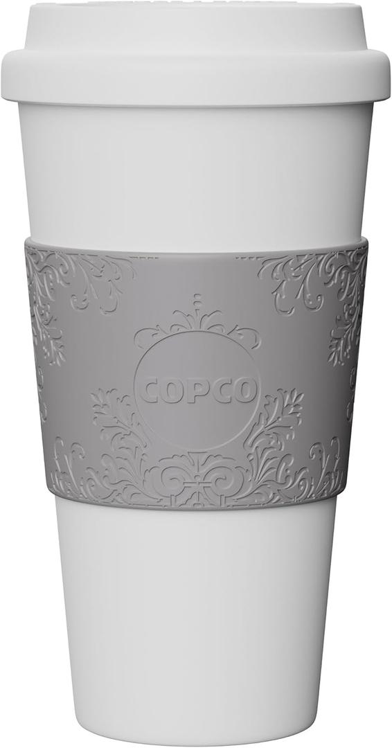 Copco Acadia 16 oz Travel Mug - Insulated Reusable Coffee Tumbler with Double-Walled Plastic, Leak-Proof Lid, BPA-Free - Portable Mug for Hot & Cold Drinks, Cup Holder Friendly (Damask)