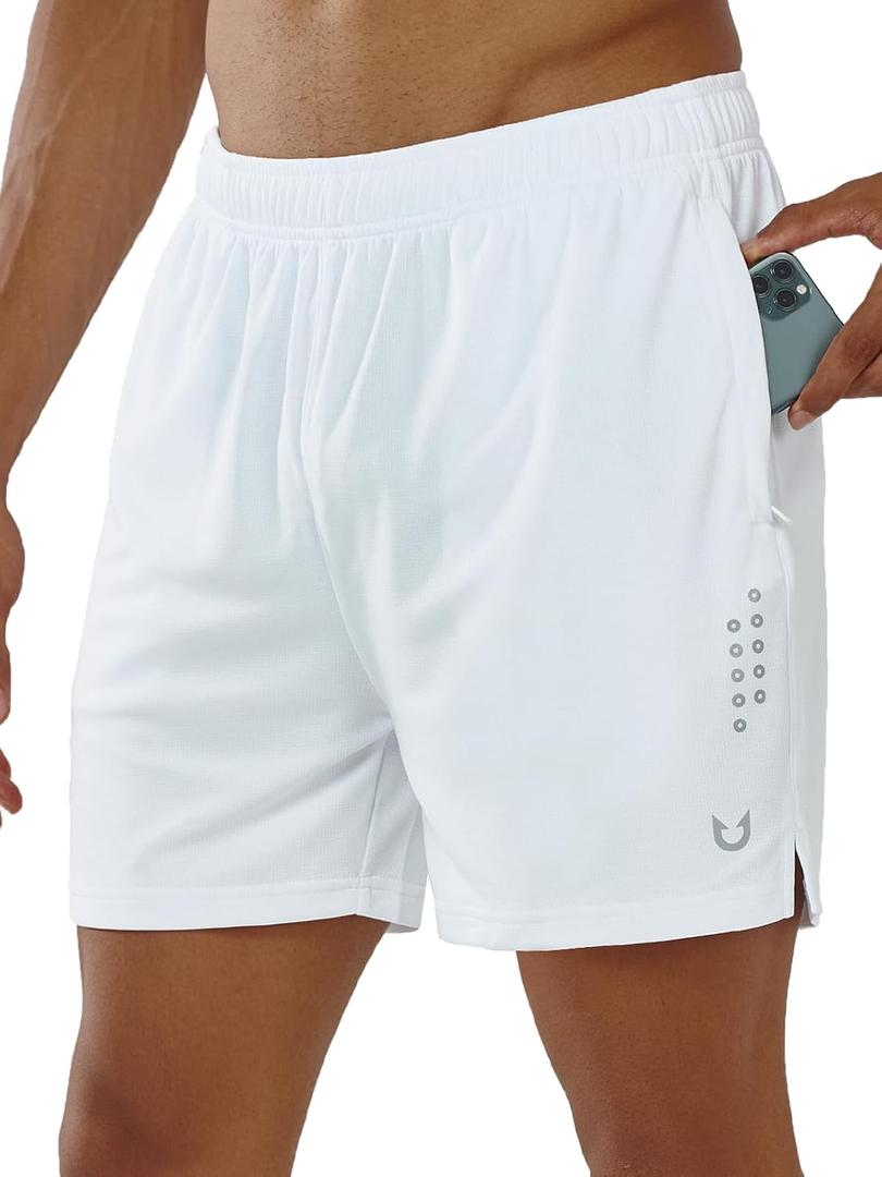 NORTHYARD Men's Athletic Gym Shorts Basketball 5" Tennis Workout Short Quick Dry Mesh Running with Zipper Pockets (White, M)