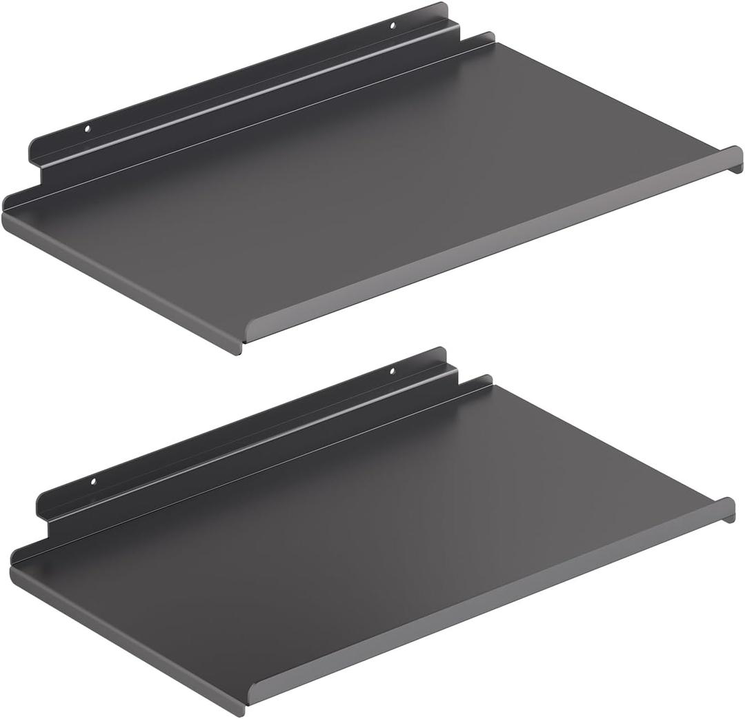 2 Pack 17X10 Inch Large Slatwall Shelves, Metal Slat Wall Shelves Accessories, Metal Retail Display for Storage and Organization, Black