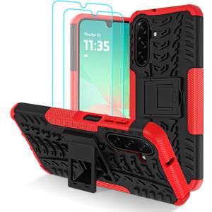 for Samsung Galaxy A17 5G/ A26 5G Phone Case with 2 Pack Screen Protector | Military Grade Shockproof | Heavy Duty Robust Bumper Cover | with Kickstand | Red
