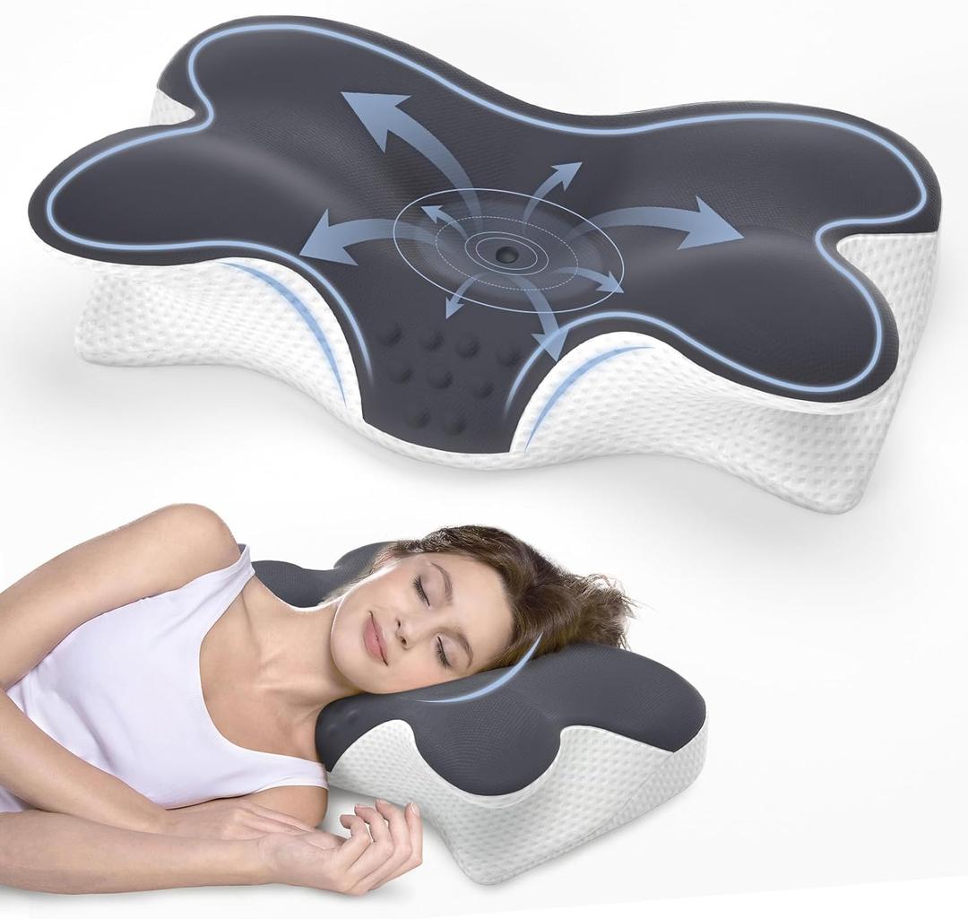 Cervical Neck Pillow for Neck Pain Relief,Contour Memory Foam Neck Support Pillow for Sleeping,Ergonomic Side Sleeper Pillow,Bed Pillows for Shoulder Pain for Back and Stomach Sleepers