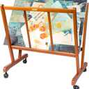 DJAR Art Canvas Storage Rack, Beech Wood Rolling Cart with 4 Caster Wheels, Upgrade