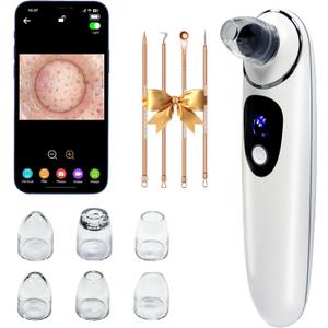 2026 Pore Vacuum with Camerafor, USB Rechargeable Blackhead Remover Vacuum,3 Levels Adjustable Pore Vacuum Blackhead Remover, 2Suction Heads,Face Vacuum Pore Cleanser for Women & Men-White