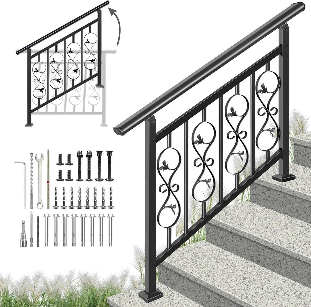 Adjustable Unique Design Handrails for Outdoor Steps, Black