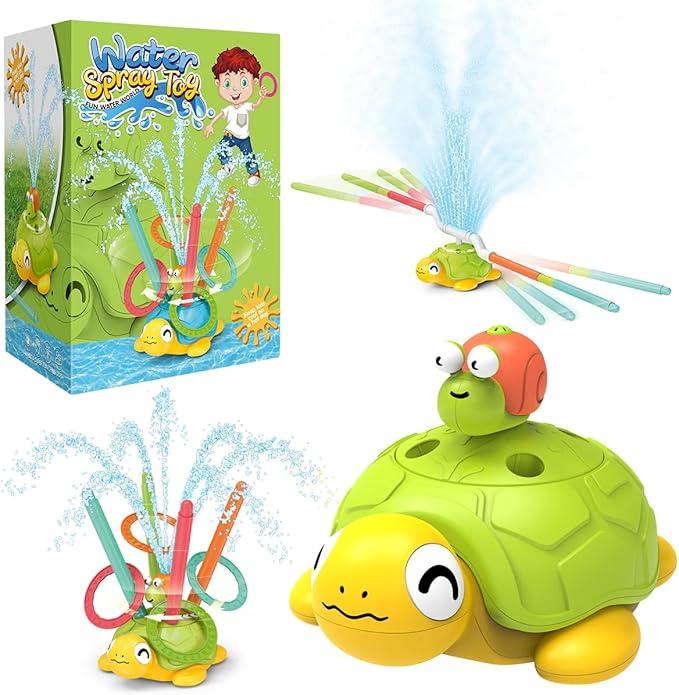 Water Sprinkler for Kids, Toddler Outdoor Toys, Backyard 3-in-1 Rotating Spray Turtle, Attaches to Garden Hose Splashing Fun Summer Toys for 3 4 5 6 7 8 Year Old Boys Girls