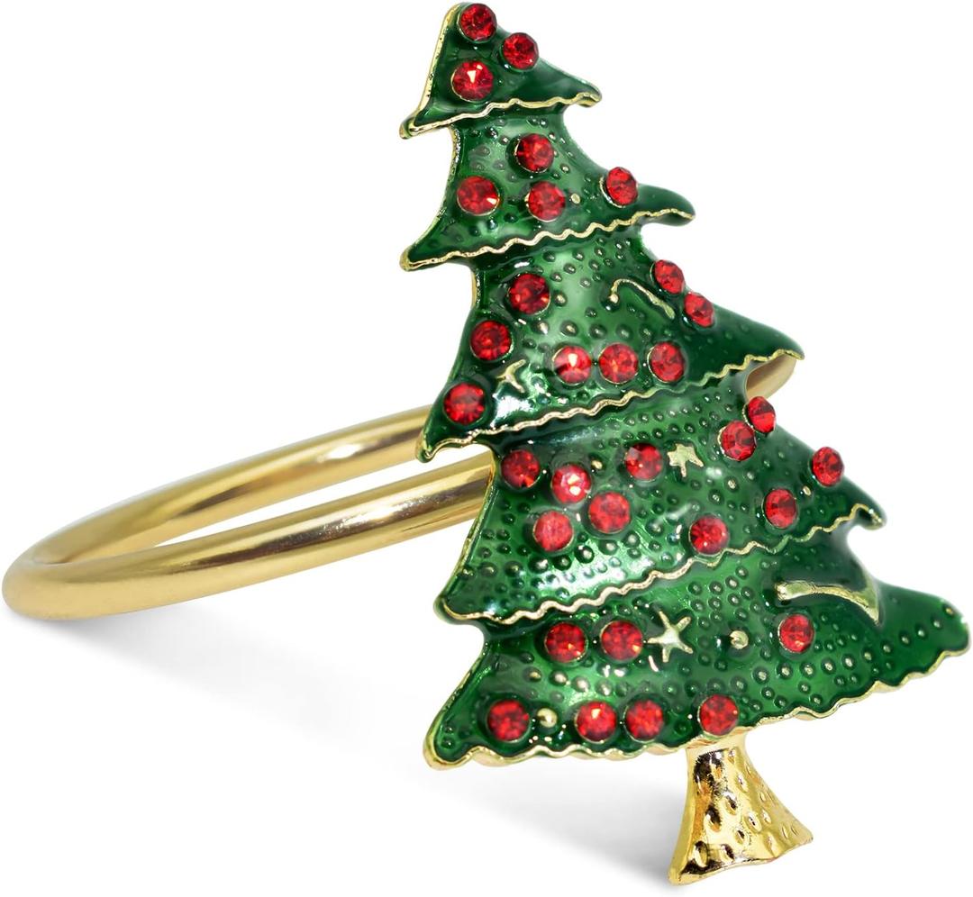 Legigo Set of 6 Christmas Tree Napkin Rings for Dinning Table Setting - Metal Napkin Holder Rings for Xmas Dinner Holiday Party, Wedding Receptions Dinning Table Setting