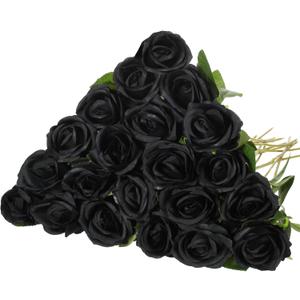 Hotop 20 Pcs Artificial Rose Flowers with Long Stem,Real Touch Silk Realistic Plastic Bouquet Roses Bulk for Home Decor Bridal Wedding Party Table Centerpieces Decorations(Black)