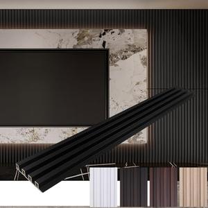 Yutianli Slat Wall Panel 3D WPC Grille for Walls 6-Pack Black Textured Wood Plastic Composite Panel Wood Strip Texture 3D Wall Panels